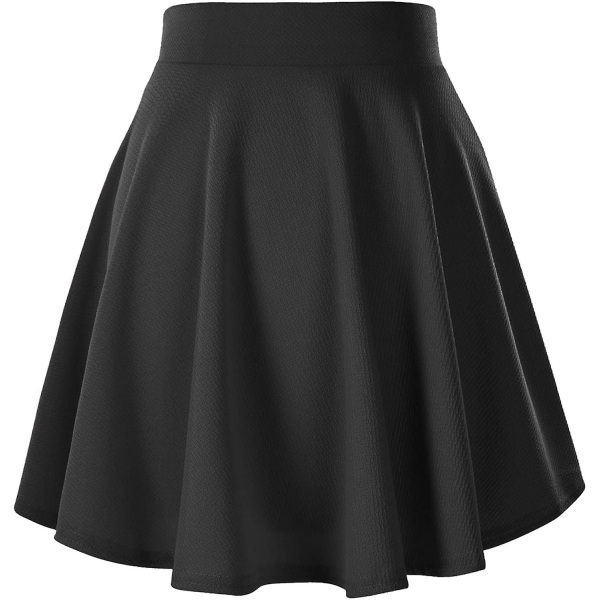 Dame Basic Alsidig Strækbar Udsvinget Casual Mini Skater Nederdel Black M