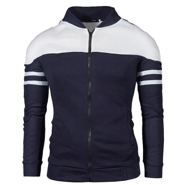 Herre Colorblock Fuld Lynlås Sportsjakke Casual Langærmet Slim Fit Sweatshirt Frakke Navy Blue XL