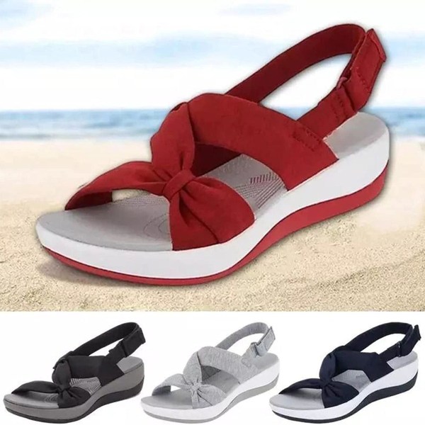 Dam sommar vandringssandaler fotled rem skor bekväma casual kilklacksandaler för utomhus strand resa Gray 40