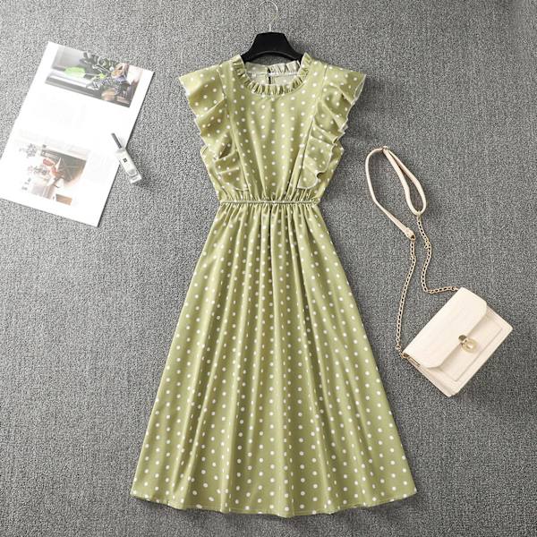 Dame Polkaprikket Kjole Plus Size Print Lang Kjole Til Strandbrug Green And White Dots XL