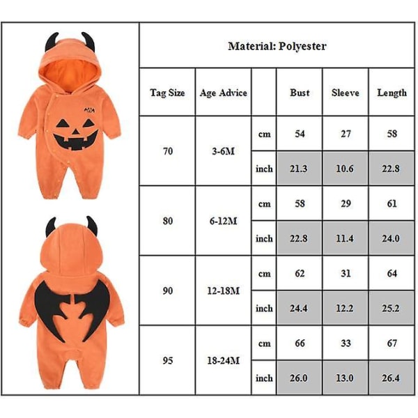 Halloween Creepy Pumpkin Devil Print Button Romper Hooded Jumpsuit Kostym för nyfödd baby Barn Flickor Pojkar Kläder 12-18 Months