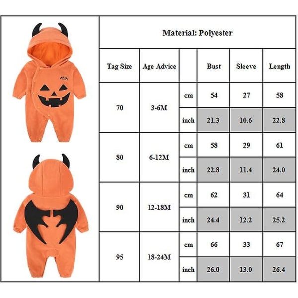 Halloween läskig pumpa djävul tryck knapp romper huva jumpsuit kostym för nyfödda barn barn flickor pojkar kläder 18-24 Months