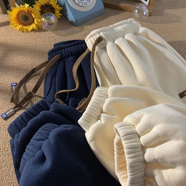 Tjocka, lösa vardagsbyxor för män med bomullspolyester och lös passform, perfekt present till pojkvän eller man Apricot XL