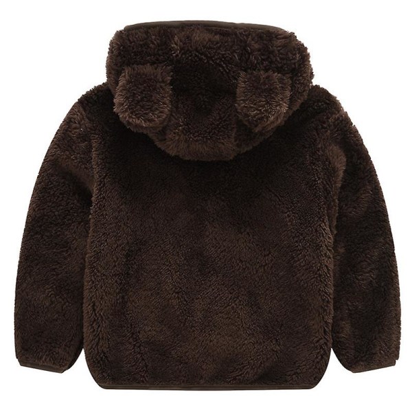 Teddybjørnjakke med hette for småbarn, myk fleece, varm jakke med glidelås, yttertøy Dark Coffee 5-6 Years