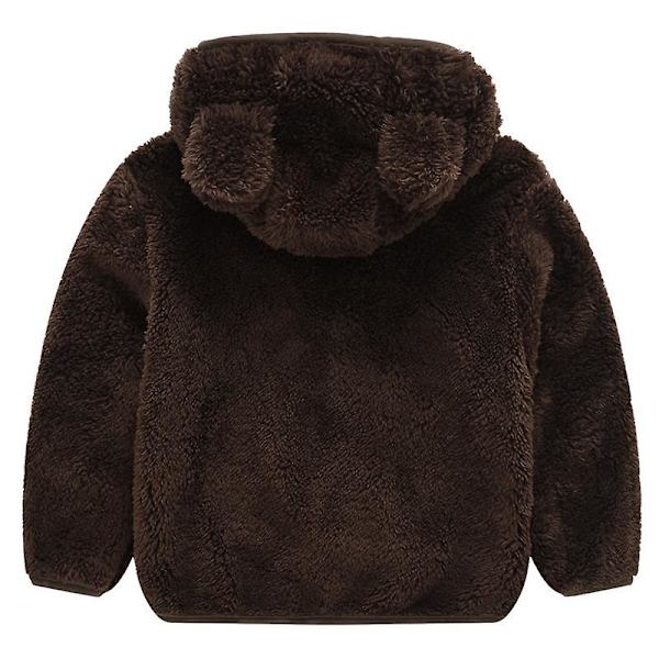 Teddybjörnsjacka med huva för småbarn, fluffig fleece, varm jacka med dragkedja, ytterkläder Dark Coffee 3-4 Years