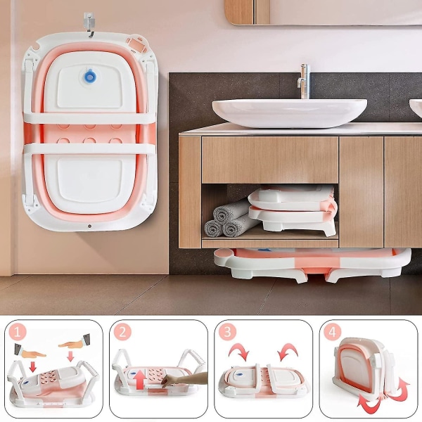 Sammenklappeligt babybadekar med termometer Pink