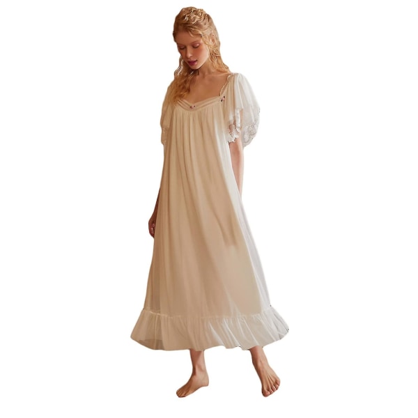 Damspets vintage viktoriansk nattlinne långärmad nattkläder natt White 4 Small