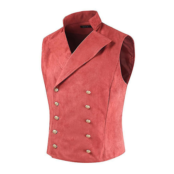 Herr Suede Dubbelknäppt Antik Casual Väst Rood M