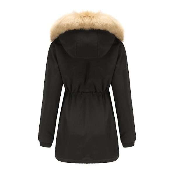 Tykk hetteparkas for kvinner, vindtette fleeceforede jakker med lommer Black S