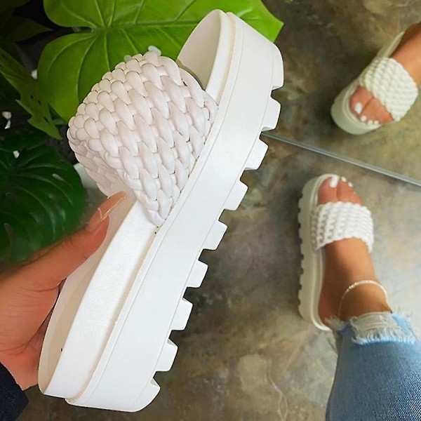 Dam Slip On Platform Mules Sandaler Tofflor Skor Storlek White 36