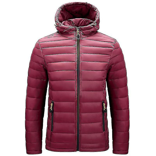 Herre Puffer Jakke Pakkbar Puffer Jakke Vandafvisende Hætte Isoleret Letvægts Udendørs Dunjakke Wine red 3XL