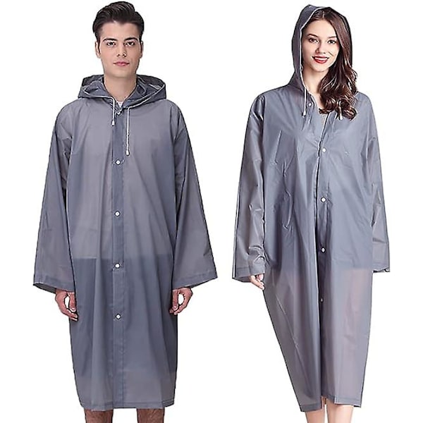 Genanvendelig regnfrakke til voksne, unisex nødregnfrakke, regnfrakke med hætte og snøre grey XL