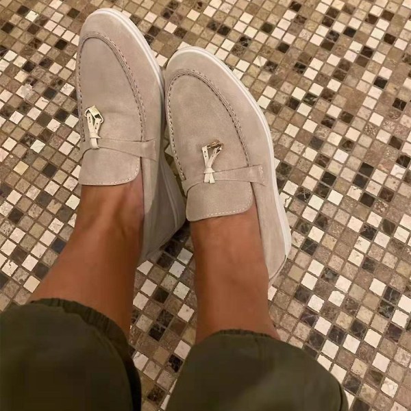 Semsket Skinn Slip-on Ballerinasko for Vår og Høst, Sklisikre Komfortable Løpesko for Kvinner, Hverdagsbruk Brown 39