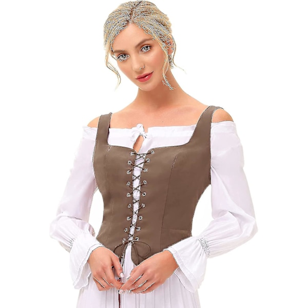 Naisten Merirosvo Renessanssiliivi Cosplay-asu Talonpoikais Korsetti Coffee X-Large