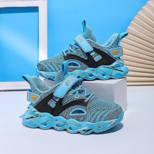 Nya trendiga sneakers för pojkar och flickor, andningsbara löparskor, moderiktiga sportskor 3c907 Blue 35