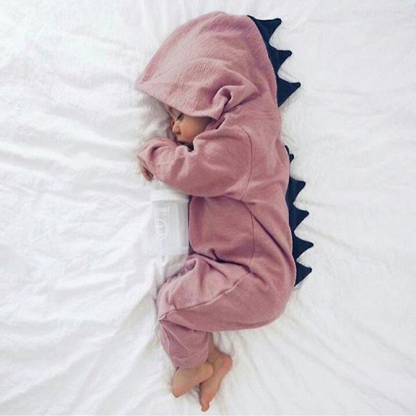 Småbarn Barn Dinosaurie Huvtröja Overall Pyjamas Långärmad Jumpsuit Sovkläder Brick Red 3 Months