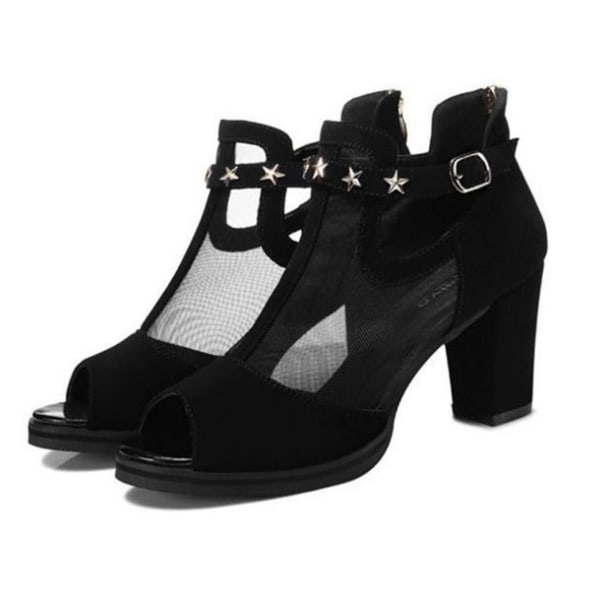 Pumps högklackade sandaler med höjdare Sexiga ihåliga skor för klänningar Jeans Kjolar Korta byxor Black 35