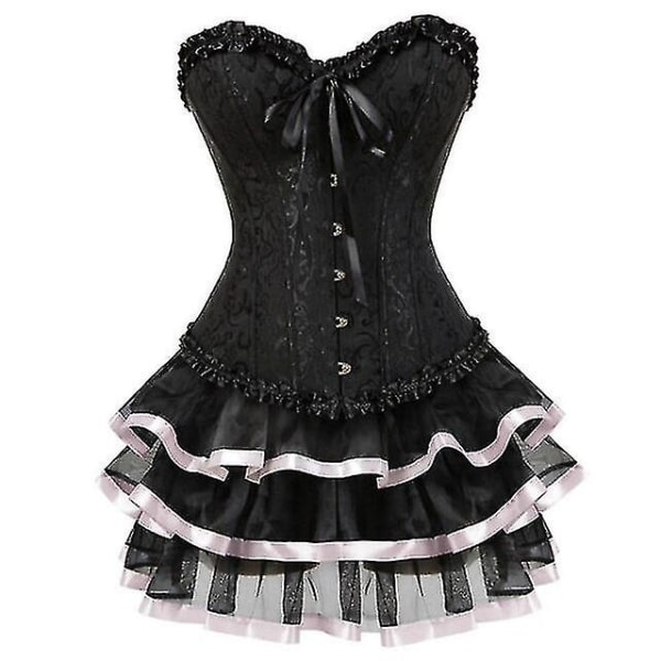 Sexy Korsettkjoler for kvinner, pluss størrelse, kostyme, overbyste burleskkorsett og miniskjørtsett, tutu-korsett Pink M