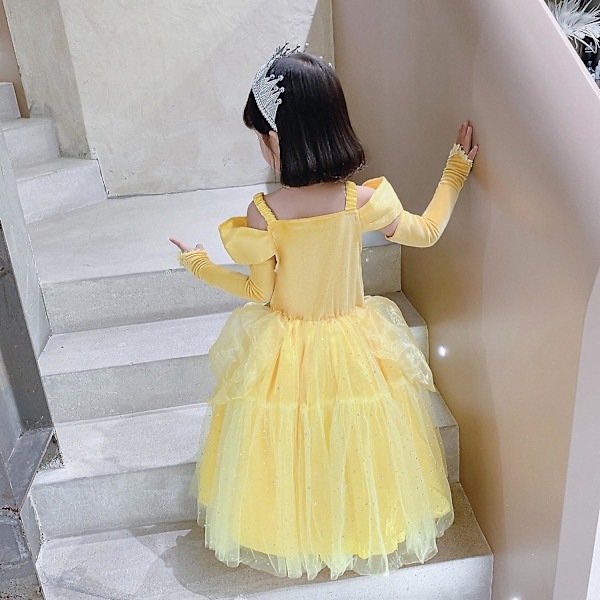 Prinsessan Belle Klänning Barn- och Flickklänning Skönheten och Odjuret Cosplay Performance Kostym 100CM