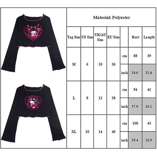 Kuromi & My Melody Anime Tryckta Crop Tops för Dam E-girls Sommar Kuromi L
