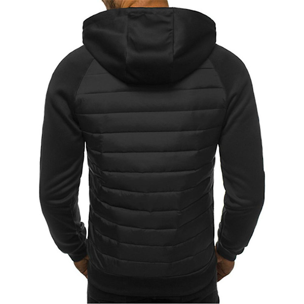 Miesten tilkkutäkki pehmustettu tikattu hupullinen takki talvi lämmin vetoketjullinen hupparitakki päällystakki Black 2XL