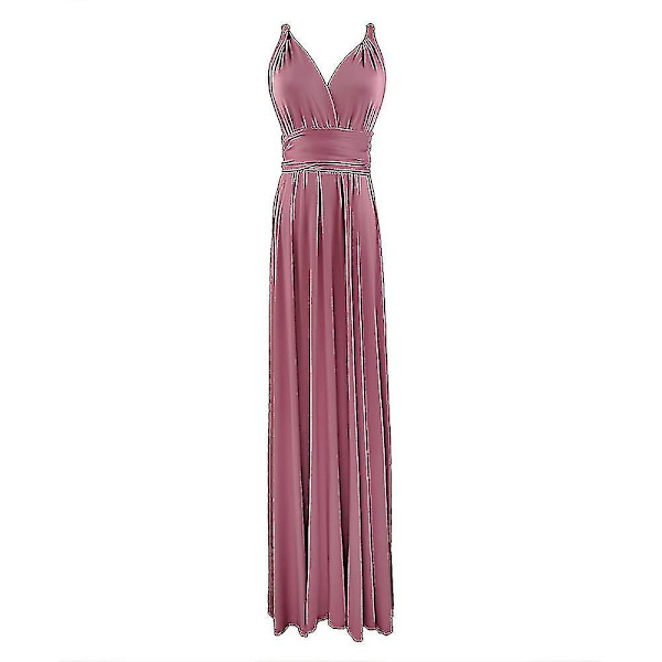 Dame Multiway Wrap Bandasje Lang Kjole Konvertibel Boho Aftenkjole For Selskaper Brudepiker Dusty Pink M