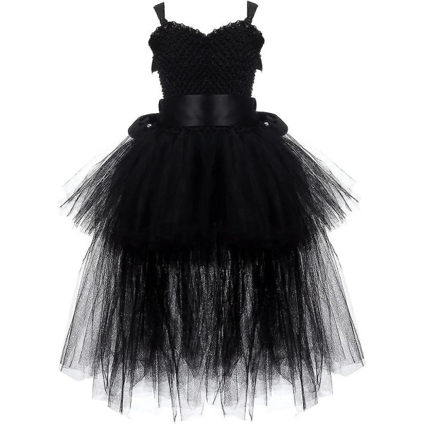Piger Hi Low Kjole Off Shoulder Ærmeløs Prinsesse Tutu Tyl Prom Scene Dans Konfirmation Gallakjole Bryllup Brudepige Cocktail Fest Fødselsdag Black 5 6 Years