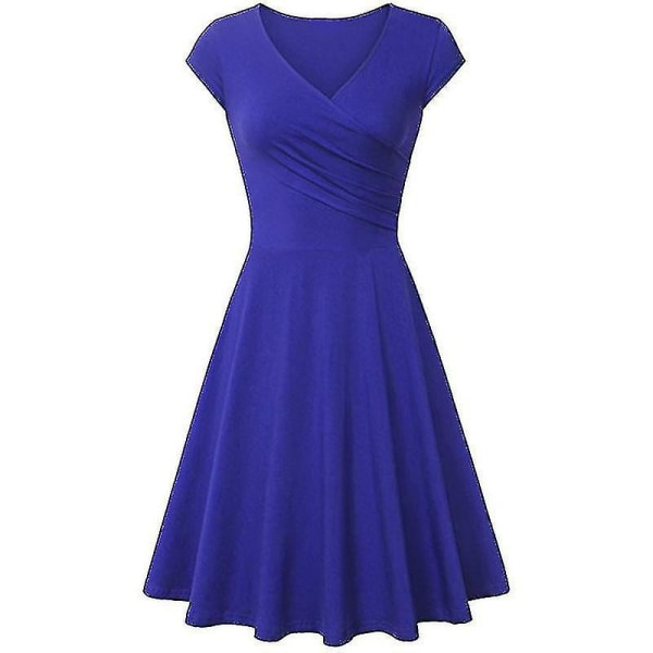 Dame Kortærmet Slå-om Kjole Royal Blue 3XL