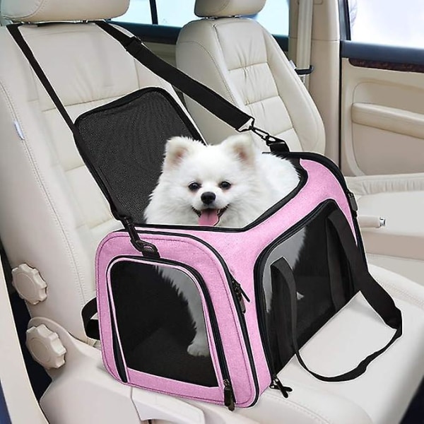 Kattväska, bärbar, crossbody, stor kapacitet, andningsbar husdjursväska, airbag, utomhusbil bärbar hundväska pink 45*30*30CM