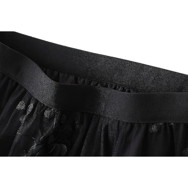 Dame Mesh Broderi Halvlangt Skjørt Garnskjørt A-linje Kunst Høy Midje Langt Skjørt Black
