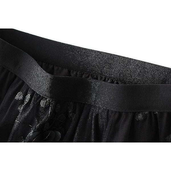 Kvinnors Mesh Broderi Halvlång Kjol Garn Kjolar A-linje Konst Hög Midja Lång Kjol Black