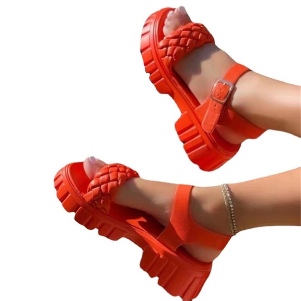 Kvinnors sandaler med öppen tå Strappy Platform Skor Ankel-rem Pin Spänne stängning Red 36