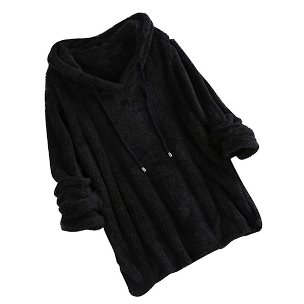 Plus Size Höst Vinter Dam Långärmad Hooded Plysch Fluffig Hoodies Fleece Pullover Pyjamas Lös Black XL