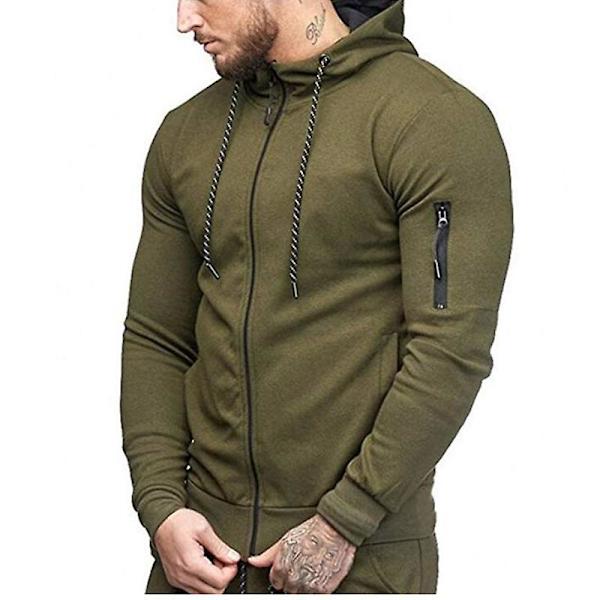 Herre Hættetrøje Lynlås Hættetrøje Vinter Sport Jogging Trøjer Toppe Army Green M