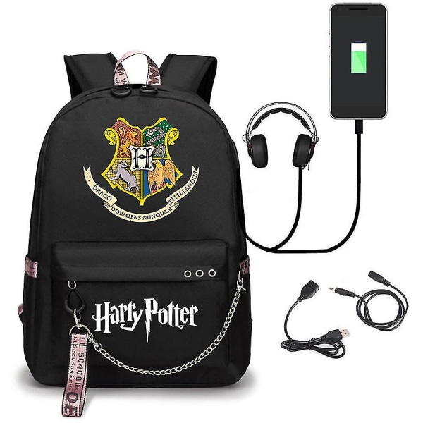Harry Potter Ryggsäck Usb Laddning Skolväska Oxfordtyg color-4