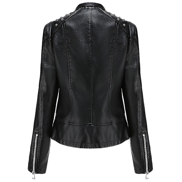 Dam Slim Fit Enfärgad Nitat Axel Dragkedja Kort Läderjacka Black M