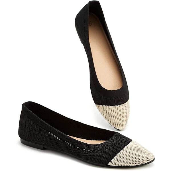 Mesh Ballerinaskor för Damer med Spetsig Tå, Klänningsskor för Kvinnor, Svarta Ballerinaskor, Bekväma Ballerinaskor med Memory Foam 37