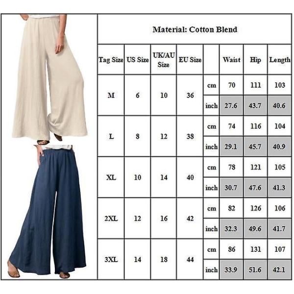 Dame Ensfarvede Elastiske Talje Vide Ben Flared Bukser Sommer Casual Løse Lange Bukser Apricot L