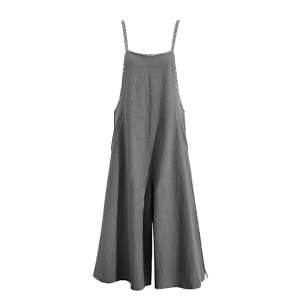 Plus Size Dame Bomuld Hør Dungarees Jumpsuit Playsuit Bred Ben Overalls Bukser Gray L