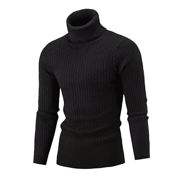 Herrtröja Stickad Tröja Hög Hals Slim Enfärgad Enkel Topp För Daglig Användning Hemma Skola Black XL