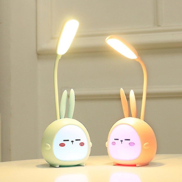 Bärbar LED-skrivbordslampa Fällbar Ljus Söt Cartoon Skrivbordslampa USB Laddning LED-lampa Green Rabbit