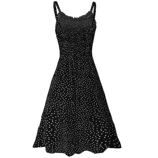 Dam Sommar Prickig Midi Klänning Semester Bälte Strand Gunga Lös Sommarklänning Black XL