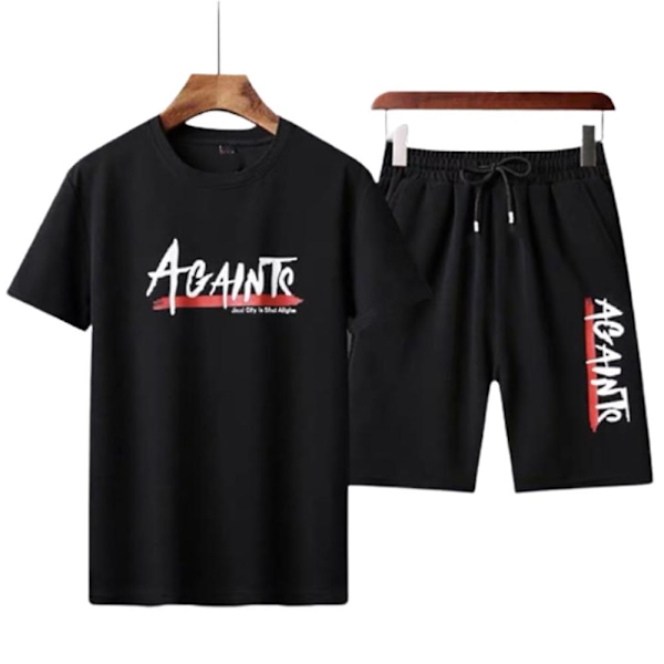 Träningsset för män Gym Sport Träningsdräkt Jogging Shorts Kortärmad T-shirt Toppar Shorts Set Black M