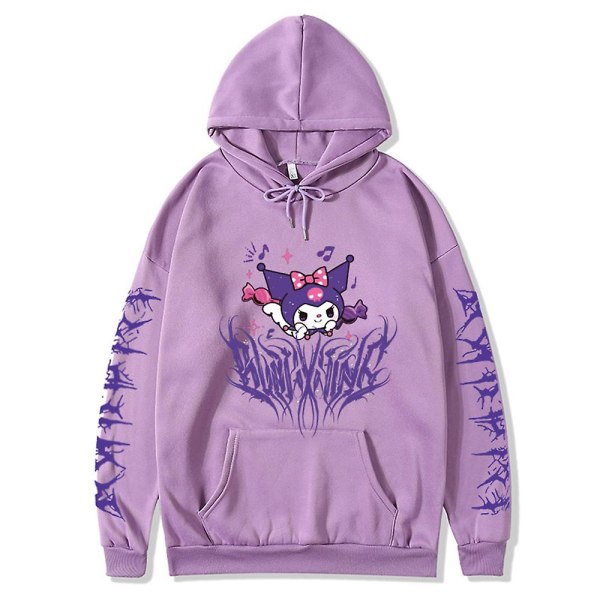 Söt Kuromi tecknad tryck huvtröja Anime Kawaii långärmad huvtröjor Casual Pullover toppar för kvinnor Purple 2XL