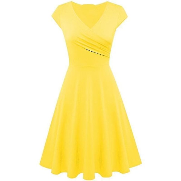 Dam Kortärmad Omlottklänning Yellow XXL