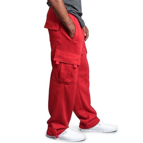 Herre Fleece Joggingbukser Cargo Combat Træningsbukser Baggy Bukser Sweatpants Red 2XL