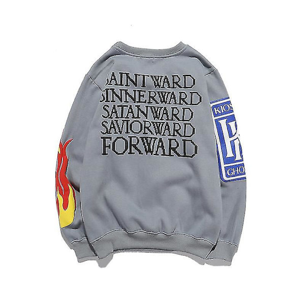 Herre- og damepar tøj Kanye sweater trendy mærke smiley print løs rund hals herre- og dame fleecejakke gray XL