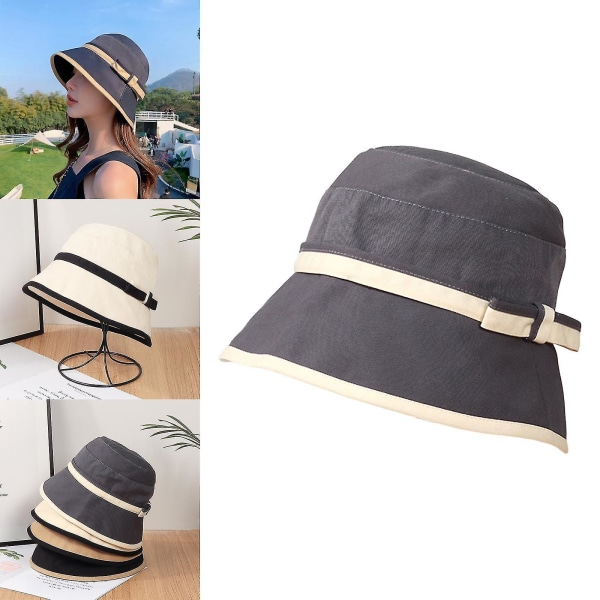 Vår sommar solhatt dam båge elegant färgmatchning solhatt mode fiskare hatt kvinnor, vit Grey