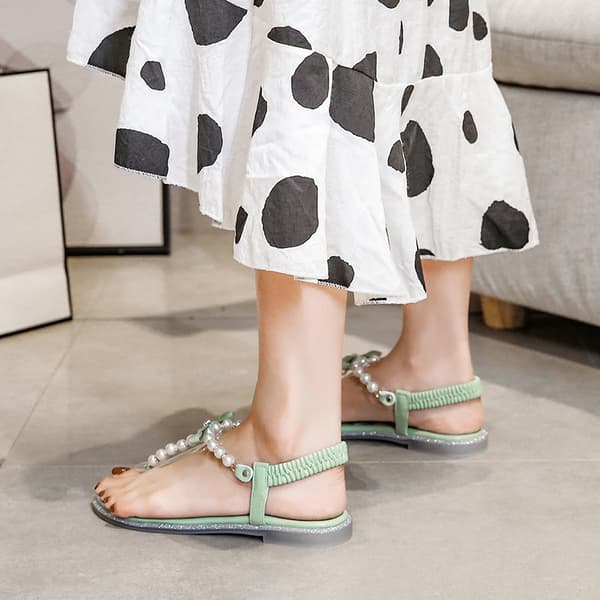 Flate sandaler slippers perlestil sommer for kvinner black 43