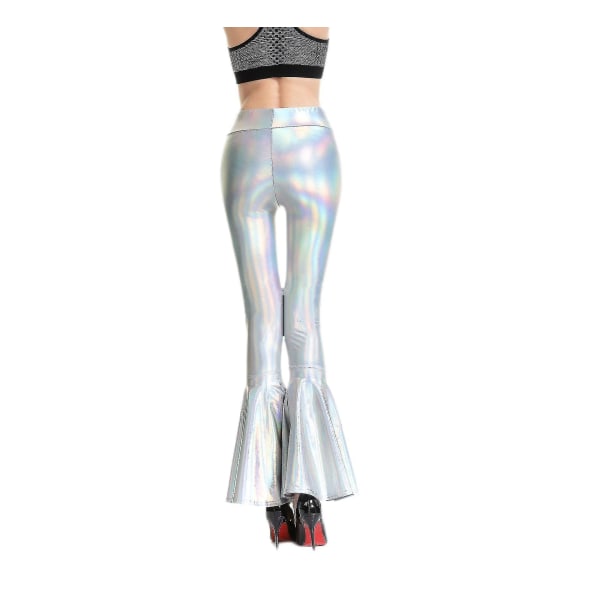 Dame Flare Bukser Havfrue Bred Ben Bukser Hippie Metalliske Bukser Xinmu Laser Silver M